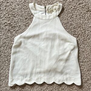 Monteau Cream Textured Scalloped Hem Tank Top - Size Small